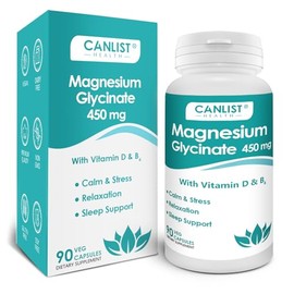 CANLIST Suplementos de glicinato de magnesio de 450 mg para la salud ósea y muscular, apoya el sueño profundo, relajación muscular y alivio del estrés