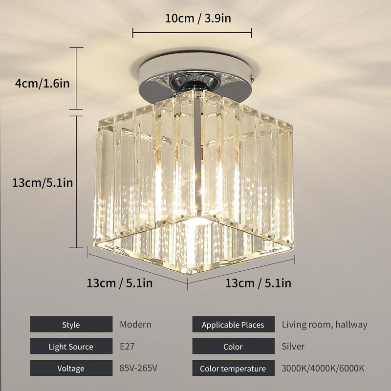 Modern Crystal Ceiling Light, E27 Mini Crystal Ceiling Light, Silver