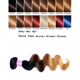 6A Body Wave Bundle, 100% Indian Human Hair Weave Weft, Beautiful Dip Dyed Ombre Three-Tone Color, 16 Inch