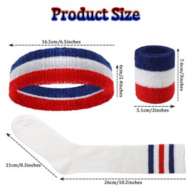 Fumwase 5 Pcs Sweatbands Striped Socks Set Headbans Wristbands Striped-Tube Socks 80s Sports Workout Sweat Bands Costume Accessory Pride Outfits for Women Men