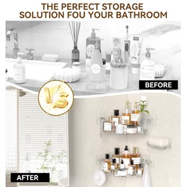 JNDETOP Corner Shower Caddy, 3-Pack Adhesive Shower Organizer with Soap Holder and Hooks, Rustproof Corner Shower Shelves, No Drilling Bathroom Organizer for Bathroom