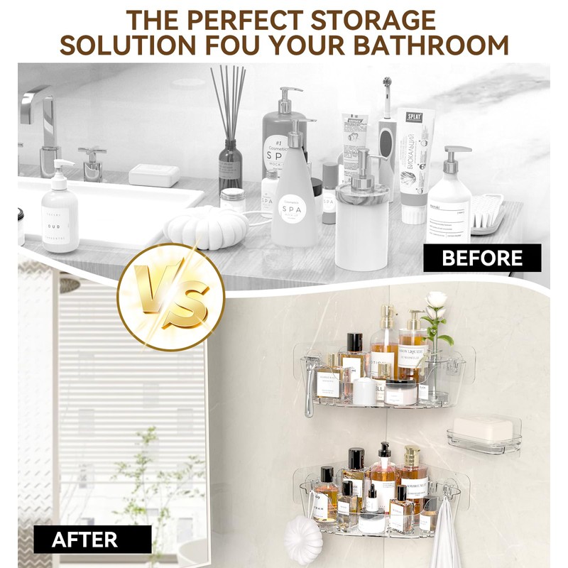JNDETOP Corner Shower Caddy, 3-Pack Adhesive Shower Organizer with Soap