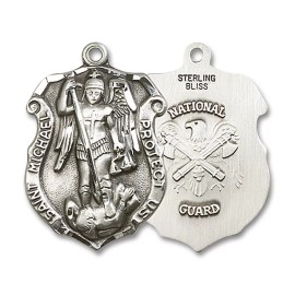 Bliss Sterling Silver Saint Michael National Guard Medal Pendant Necklace 24" Chain