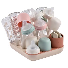BÉABA, Drainer Baby Bottles, Large Capacity, Modular, Up to 6 Bottles and Children's Tableware, Accessory Pot, Optimised Drain, Easy to Store, Compact, Practical, Terracotta