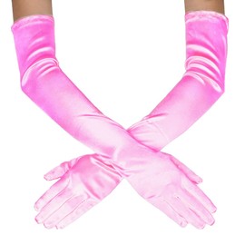 DreamHigh Women's Party Wedding 21" Long Satin Finger Gloves Light Pink