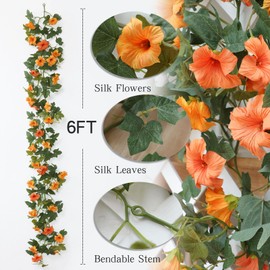 Mizii Artificial Petunias Flower Vines Garland 6 Feet Orange Faux Morning Glory Silk Flowers Garland UV Resistant Fake Hanging Vines Plants Decorations for Outdoor Garden Indoor Home Decor (Orange)