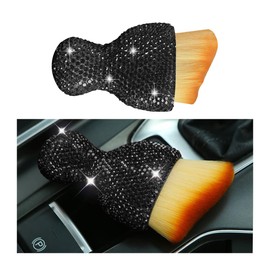 KHGUZ Bling Car Interior Dust Brush, Crystal Rhinestone Soft Auto Detailing Cleaning Brush, Sparkling Diamond Vehicle Dashboard Air Vent Cleaner for Women Girls, Universal for Vehicles (Black)