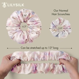 LILYSILK Women's 100% Mulberry Silk Big Hair Scrunchies Ladies Pure Silk Filled Giant XL Ponytail Holder Oversized Elastic Hair Tie Band Large Jumbo Hair Bobble for Breakage Prevention, Pink-Purple