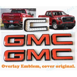 Auto GMC 2019-2025 GMC Sierra 1500 2500HD3500HD Front Rear Gloss Black Red OVERLAY Emblem