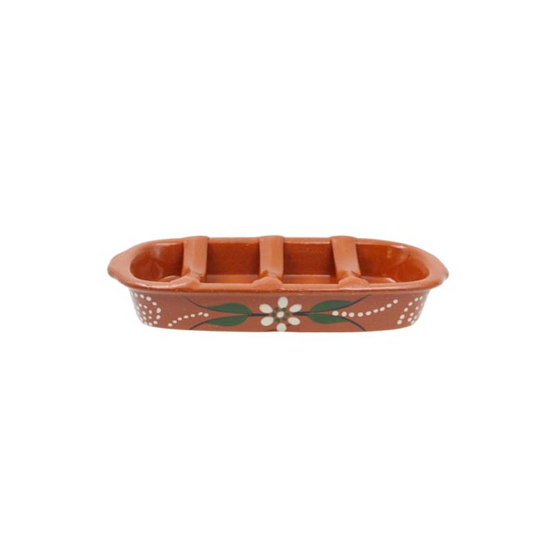 Hand-Painted Terracotta Rectangular Sausage Roaster, Made in Portugal