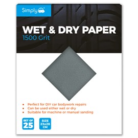Simply WD1500 Wet & Dry Polishing Paper 1500 Grit, Pack of 25, 230mm x 280mm, Perfect for DIY Car Bodywork Repairs, Machine, Manual Sanding, Furniture and Home Improvement