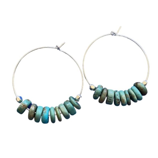 Sterling Silver Turquoise Hoop Earrings, Elegant Gifts for Her, Women,