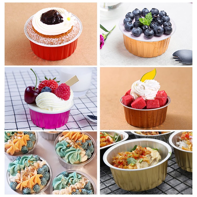 Red Cupcake Liners Muffin Tins 50 Pack,Free-Air 5oz Aluminum Foil