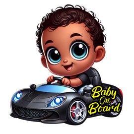 Premium Baby On Board Signs, Car Essentials - Baby On Board Sticker - 1 Pack, 7" by 7" - Cute - Cartoon Safety Signs - Non Magnet - Durable Strong Adhesive (Black Sports Car)
