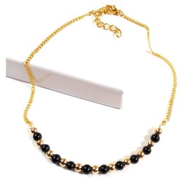 Anklet Black Onyx Gemstone Ankle Bracelet Gold Plated Chain Size 10 Inch Average
