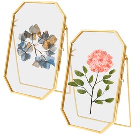 2 Pcs Glass Pressed Flower Frame Elegant Floating Picture Frame for Pressed Flowers Tabletop Display Home or Wedding Decoration