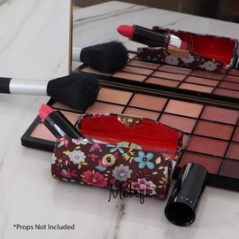 Motique Accessories Pattererned Floral Fabric Lipstick Case with Mirror for Purse-Brown