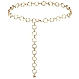 Taasmoog Women's Metal Chain Belt, Fashion Waist Belt, Silver Chain Belt, Adjustable Waist Chain, Long Hip Chain, Waist Belt for Dresses, gold