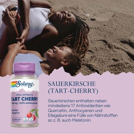 Solaray Sour Cherry (Tart Cherry) 425 mg per capsule, 90 capsules, laboratory tested, gluten-free, vegan, without genetic engineering, dietary supplement with antioxidants and nutrients