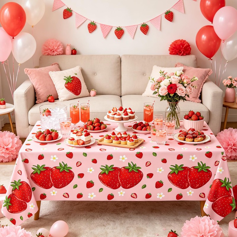 6Pcs Strawberry Party Tablecloth Strawberry Theme Table Cover 51 x