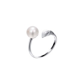 VIKI LYNN Open Adjustable Pearl Ring Made of 925 Sterling Silver and 8-9 mm Freshwater Pearl Button Anniversary Gifts for Women, Pearl, Pearl