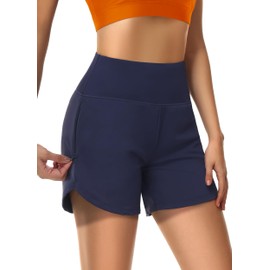 MIVEI Womens' 5" Swim Shorts Tummy Control Quick Dry Swimsuit Bottom High Waist Loose Fitting with Zipper Pocket Liner UPF50+ Navy