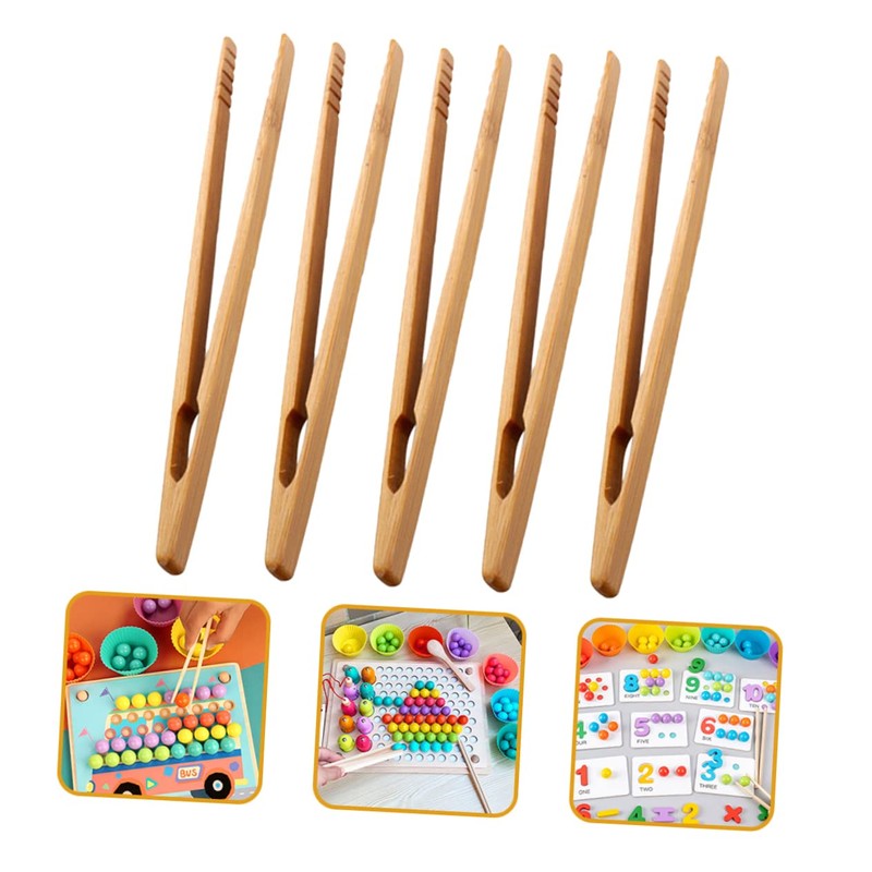 Outanaya 5Pcs Wooden Tweezers for Fine Motor Skill Development Tool