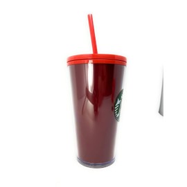 Starbucks 16 oz Holiday Red Glitter and Red Two Tone Fade Insulated Tumbler with Straw