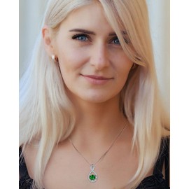 FANCIME Emerald Necklace May Birthstone Sterling Silver Infinity CZ Pendant Necklace Green Gemstone Fine Jewelry Birthday Graduation Gifts for Women Mom