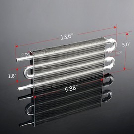 4 Row An6 Universal Aluminum Remote Transmission Oil Cooler, 12-3/4" X 5" X 3/4" Silver