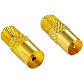 POPPSTAR 2 x SAT Adaptor Coaxial Antenna F-Female, 1x to IEC Antenna Plug, 1x to Antenna Socket), Coax Coupling for Coaxial Cable - Antenna Cable, Gold-Plated
