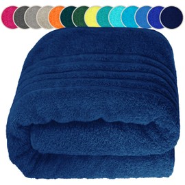 Lashuma Sauna Towel Men 80 x 200 cm, London Bath Towel XXL Cotton Blue - Navy