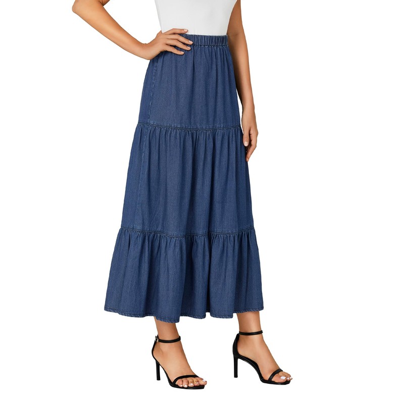 OPOIPIN Women's Elastic High Waist Tiered Ruffle A Line Swing