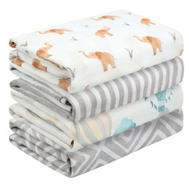 Featherhead™ 4-Pack 100% Cotton Muslin Swaddle Blankets for Baby Girl - Large 47”x 47” - Pre-Washed, Soft, & Breathable - Newborn Essential & Perfect Baby Registry Gift (4 Pack - Elephant)