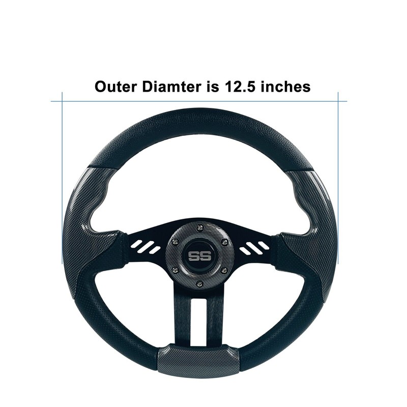 Huskey 12.5" Trooper Golf Cart Steering Wheel Black Spokes &