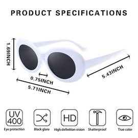 Lxnoap Bold Retro Oval Mod Thick Frame Sunglasses, Retro Y2k Oval Sunglasses Oval Retro Mod Kurt Cobain Sunglasses Round Lens Clout Glasses Googles UV Protection Sun Glasse For Teens Women Men
