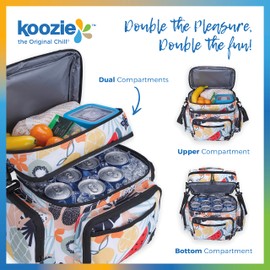 KOOZIE Dual Compartment Cooler Lunch Bag for Women - Large Double Decker Insulated Lunch Box with Removable Shoulder Strap - Resuable Lunch Tote for Work, Travel, Beach, Picnic (Tutti Fruitti)
