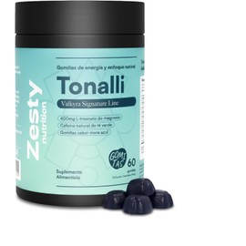 Zesty Nutrition Tonalli Gomitas de Magnesio L-Treonato 400mg con L-Teanina y Cafeína, Energía y Enfoque Mental Sin Azúcar, Sabor Arándano - 60 Gomitas