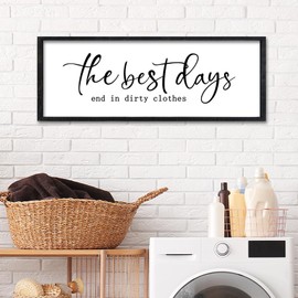 Surfapans Laundry Room Wall Decor The Best Days End In Dirtiest Clothes Sign 32"×12" Funny Rustic Farmhouse above the Bathtub Large Modern Wood Framed Plaque Wall Art Hanging (Black)