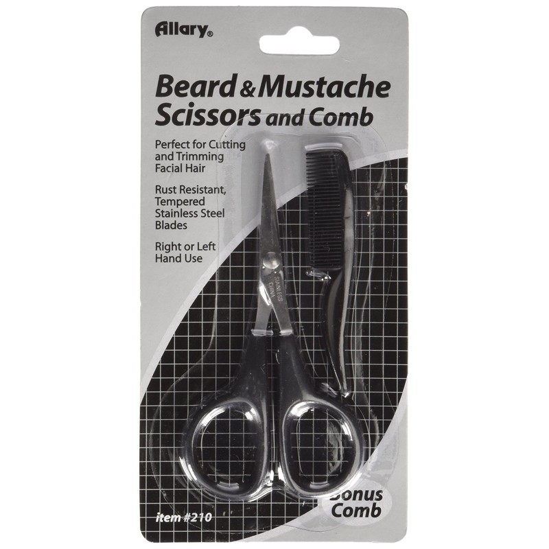Allary Men's Beard & Mustache Scissors & Mini Comb Trimming