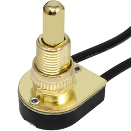 Zing Ear ZE-107M E89885 2 Wire Push Button Light Switch Replacement with Brass Plated knob 3A 250VAC 6A 125VAC On Off for Table Lamps, Floor Torchiere Pole Lamps and Canopy Lights - 5/8 Shank