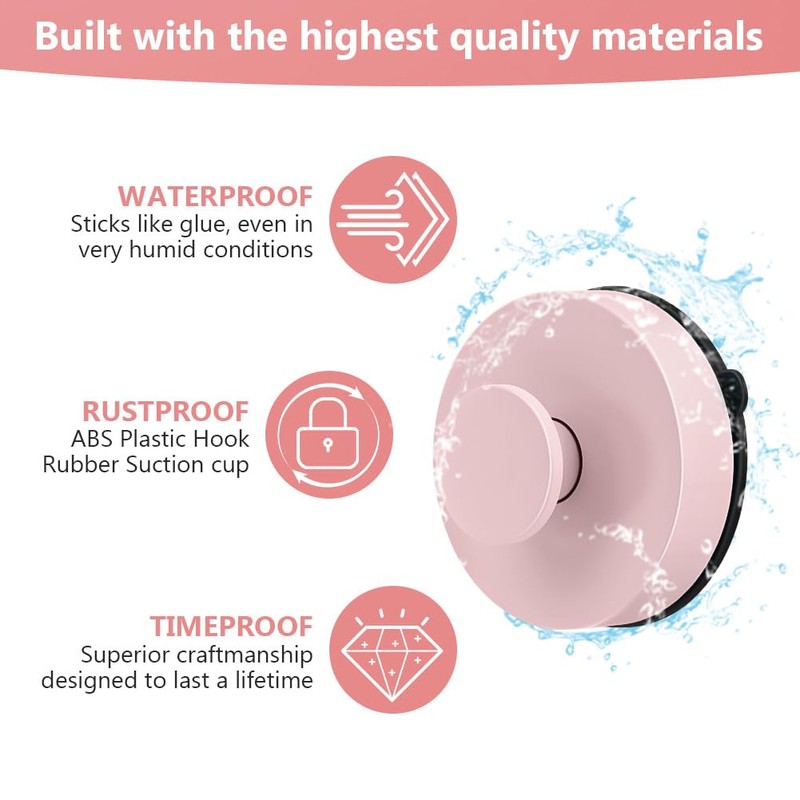 flintronic Pack of 2 Pink Wall Hooks, Suction Cups, Suction