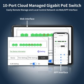 10-Port Gigabit Managed PoE Switch, 8 PoE+ Ports@120W with 2 Gigabit Uplink, IEEE802.3af/at, VLAN, PoE Scheduler, Fanless, Plug and Play, Sturdy Metal Ethernet Switch