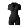 OQQ Women Rompers Ribbed Short Sleeve Zip Front Stretch Tummy