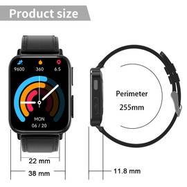 Replacement Watch Strap TPU compatible with ECG Smartwatch FSSB TK10 TK12 TK20, Waterproof Band Silicon for all Smartwatches, 22mm Width 25cm Length, 22mm TPU Black