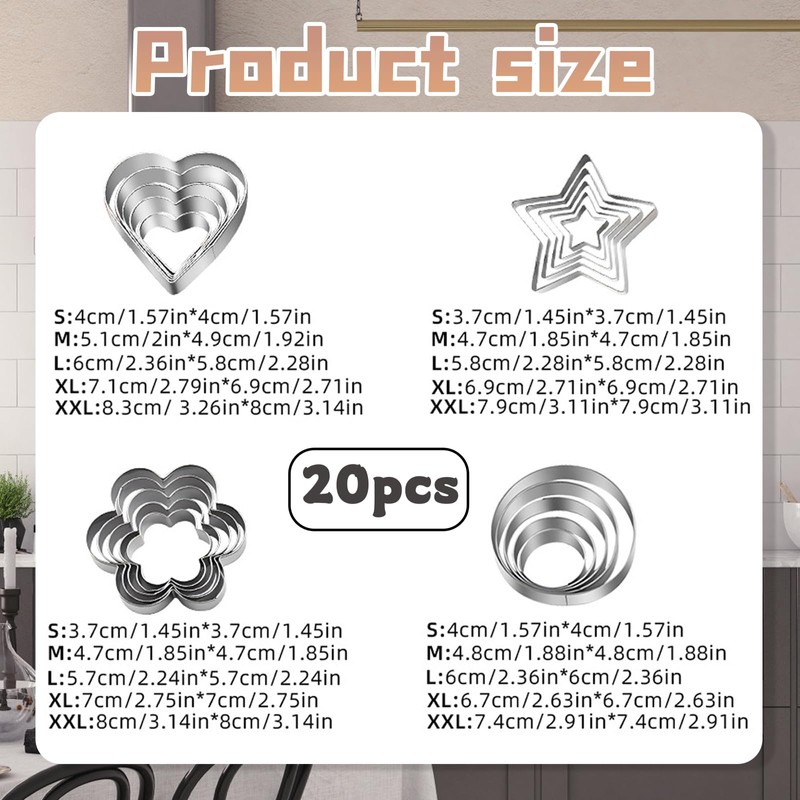 Cookie Cutters,Heart Cookie Cutter, 20-Piece Cookie Cutter, Containing Shapes Such