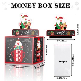 JWSCYSY 2Pcs Christmas Money Box for Cash Gift Pull, Money Holder Cash Gift for Kids Adults, DIY Fun Holiday Cash Box, Surprise Gift Box for Family, Includes 100Pcs Transparent Bags