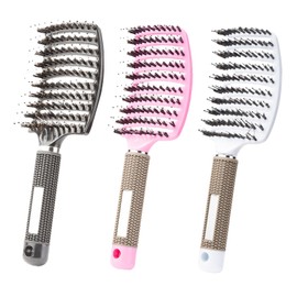 Haarbürste ohne Ziepen, 3 Stück Gebogene Haarbürste mit Wildschweinborsten, Entlüftete Entwirrbürste für lockiges und welliges Haar, Reduziert Haarbruch（24.5x8cm）