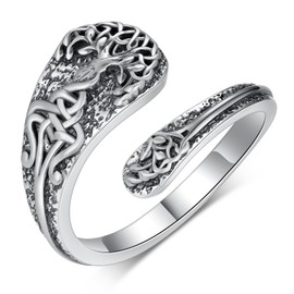 Feijiesi Tree of Life Spoon ring 925 Sterling Silver Spoon Ring Vintage Thumb Ring Jewelry Gifts for Women Men