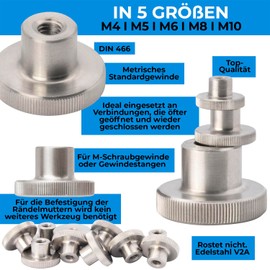 Stahlia Knurled Nut M6 Stainless Steel V2A High Shape 4 Pieces Threaded Nut Knurled Standard DIN 467 Ribbed Side Surfaces Nut Metric Internal Thread for Metric Screw Thread & Threaded Rods